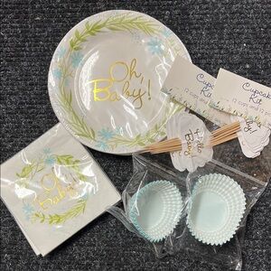Oh Baby Party Supplies Set - Gold and Blue